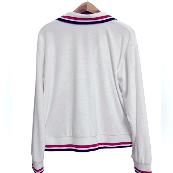 Beach Riot‎ White Long Sleeve Terry Polo with Striped Trim - Picture 4 of 4